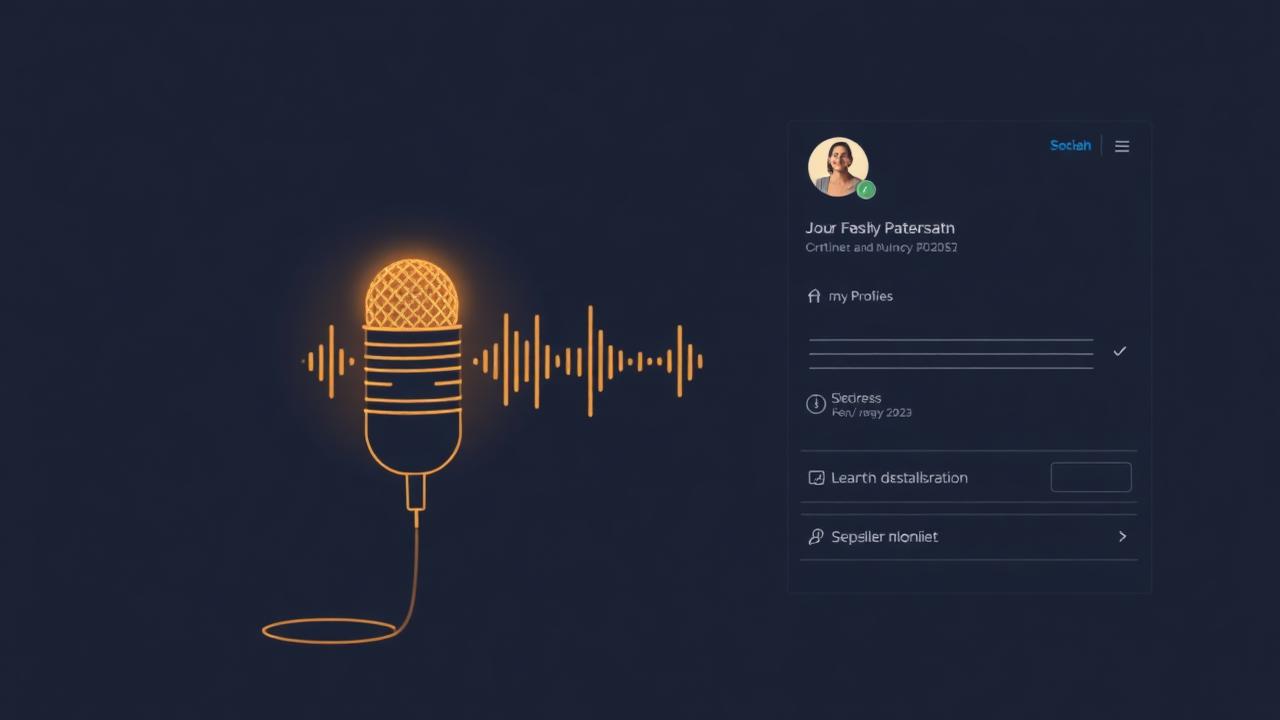 Editorial illustration contrasting a vivid podcast waveform with a silent, sparse LinkedIn profile