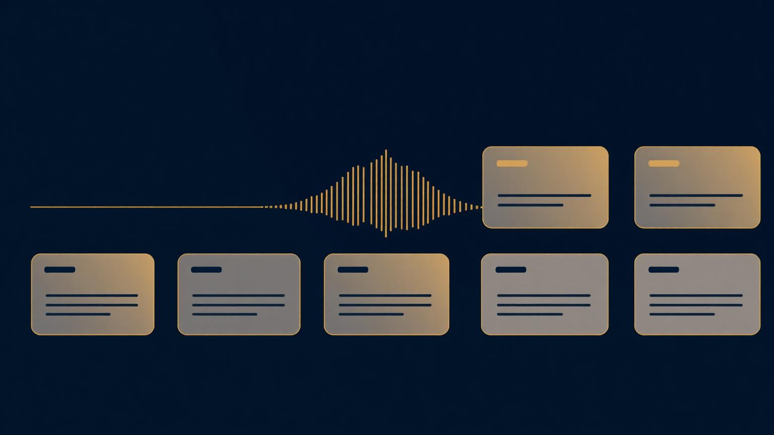 Diagram of one podcast waveform expanding into ten structured content cards